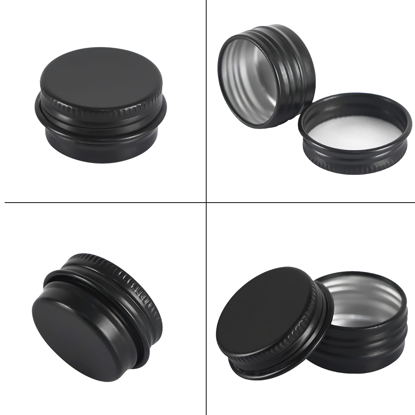 50 Piezas Tarros de Aluminio con Tapa Rosca 5ml Negro mate - D26mm x H15mm, Tarros Cosméticos Vacios, Latas de Aluminio Cosmetica Envases Viaje para Bálsamo Labial, Loción, Crema, Velas