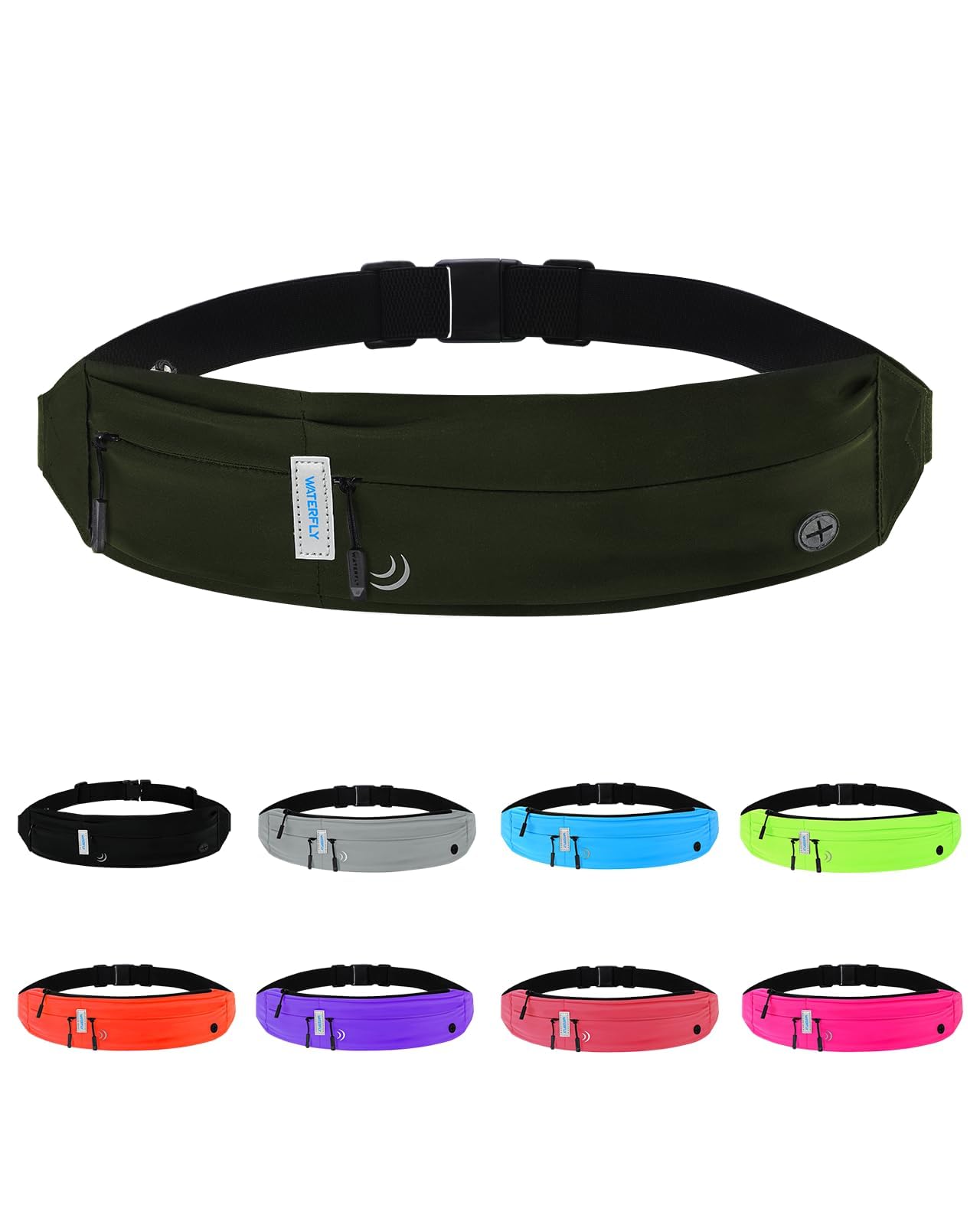 WATERFLY Laufgürtel für Handy Handytasche Joggen: Lauf Gürteltasche Flache Bauchtasche Damen Herren Jogging Gürtel Running Belt Lauftasche Sportgürtel Hüfttasche zum Laufen Sport Fitness Reisen