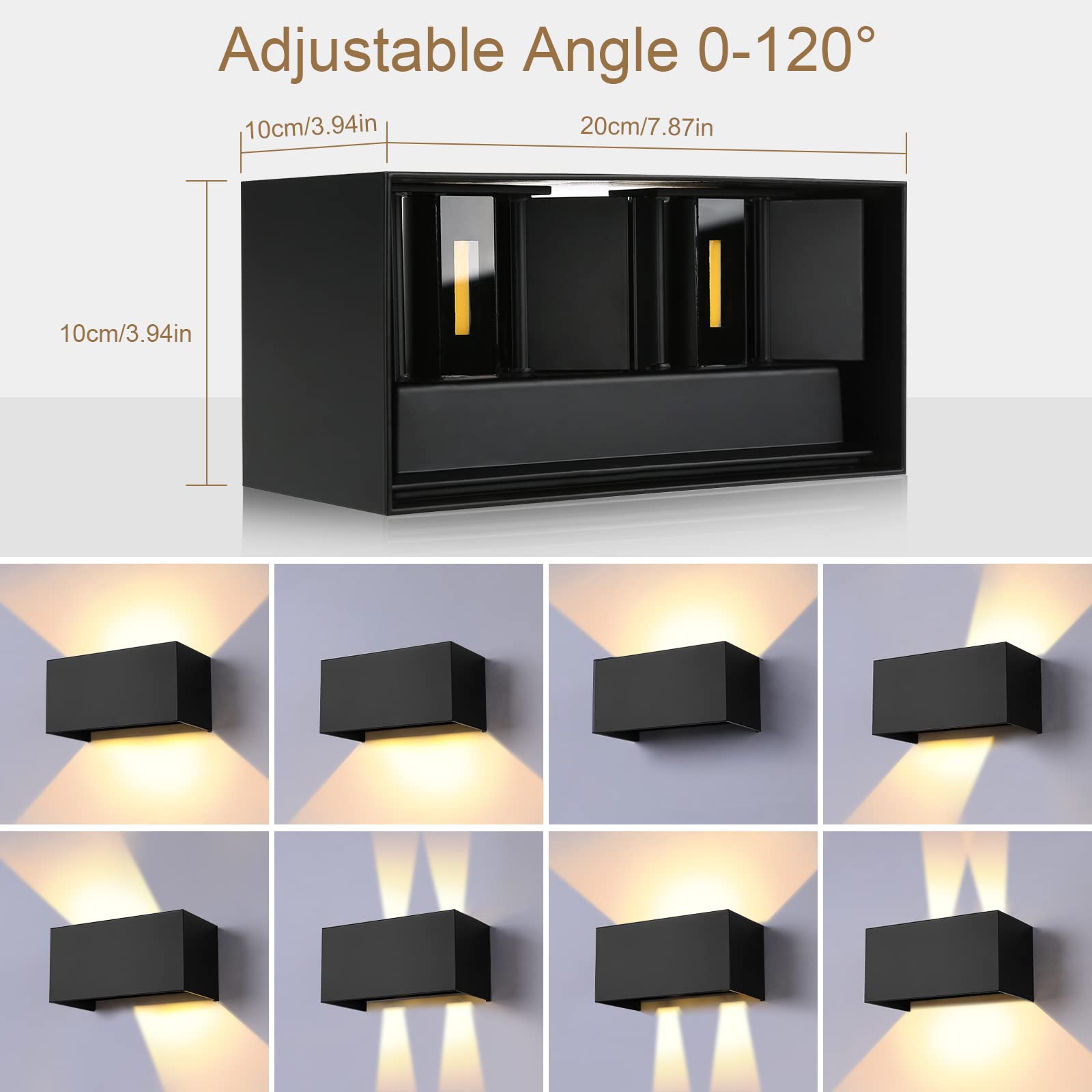 ENCOFT 2pcs 24W Aplique Pared Exterior Interior Moderno Lampara Exterior Ángulo de Luz Ajustable en Aluminio Apliques de Pared de LED Escaleras Impermeable IP65 Blanco Cálido 3000K Negro