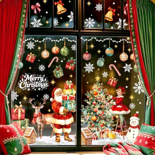 AOBKIAT 186PCS Christmas Window Clings Decorations for Glass,Car Windows