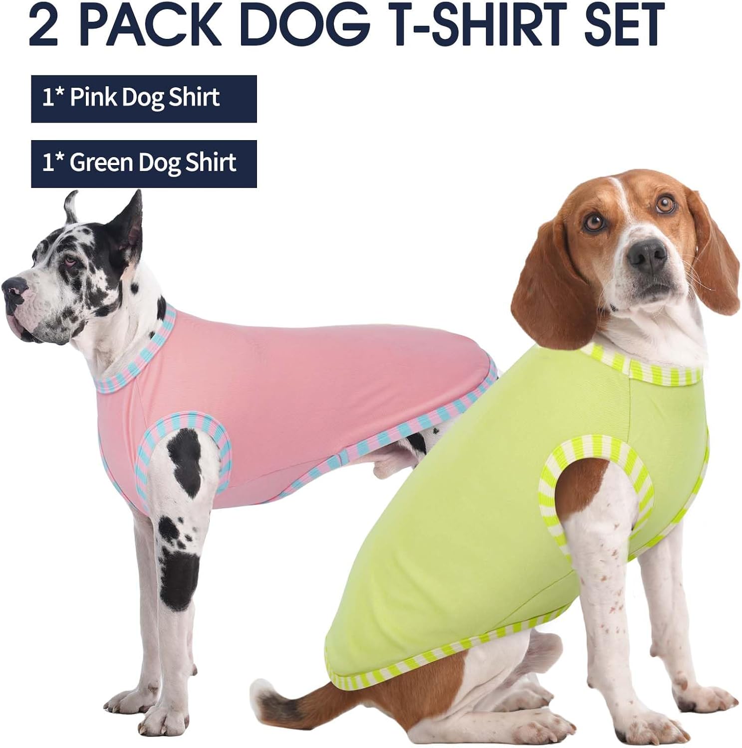 IECOii 2 Pack Great Dane Dog T Shirts | Comfortable Fabric Vest for Dogs with Sensitive Skin - Durable Fit - Spring, Summer, Fall Wear for Giant Breed, Pink+Green,5XL