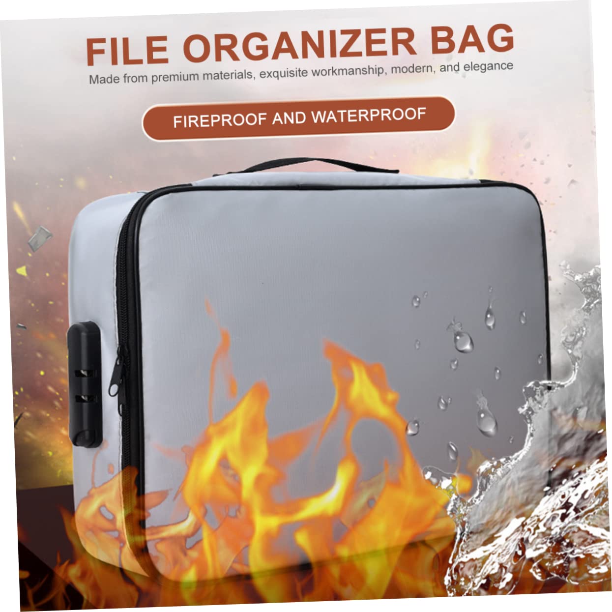 Borsa Documenti a 3 Strati in Fiberglass Fabric con Lucchetto | Capacità Ampia, Portatile per Viaggio e Uso Quotidiano, per Organizzare File e Documenti