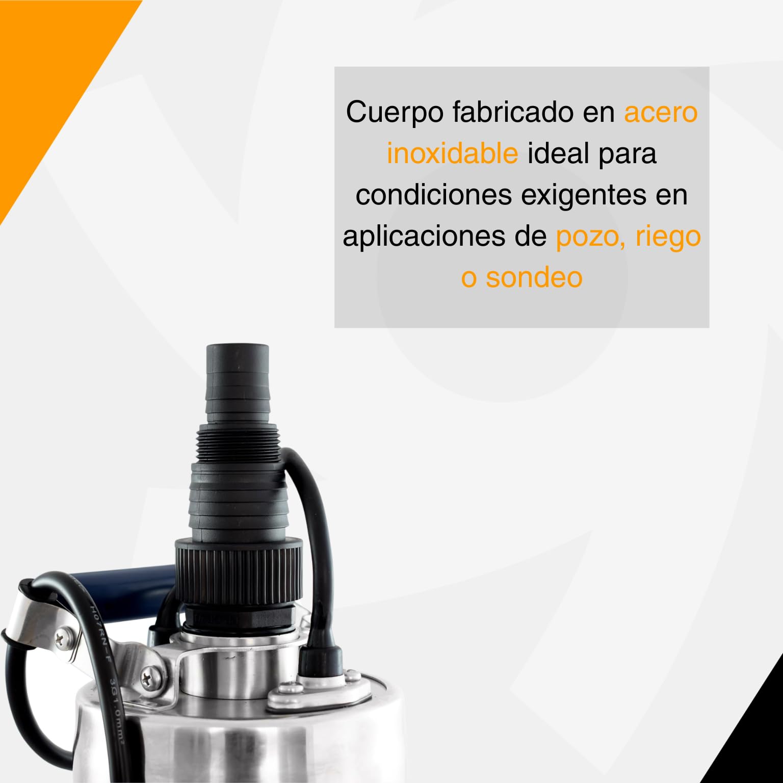 ESPA LEADER Bomba Sumergible BORA 95 4M para Aguas Limpias, 1200W, Caudal Máx 5.500 l/h, Altura Bombeo 54m, para Suministro Doméstico, Riego y Goteo, con Interruptor de Nivel, Acero Inoxidable