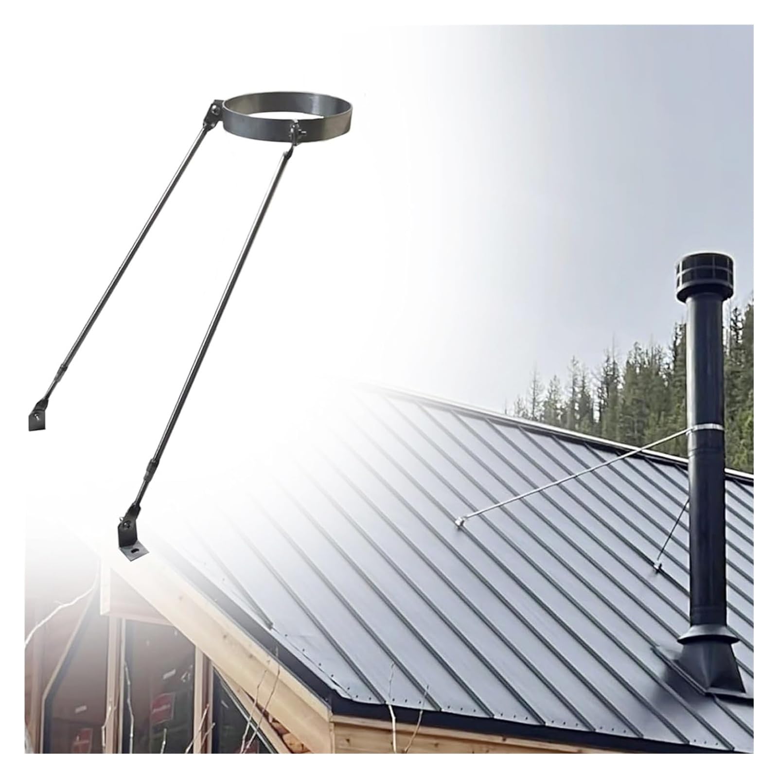 Staffa da tetto in acciaio inox per camino, supporto per tubo della stufa, durevole e regolabile per tubi di varie dimensioni, ideale per un'installazione sicura e una maggiore sicurezza nei sistemi