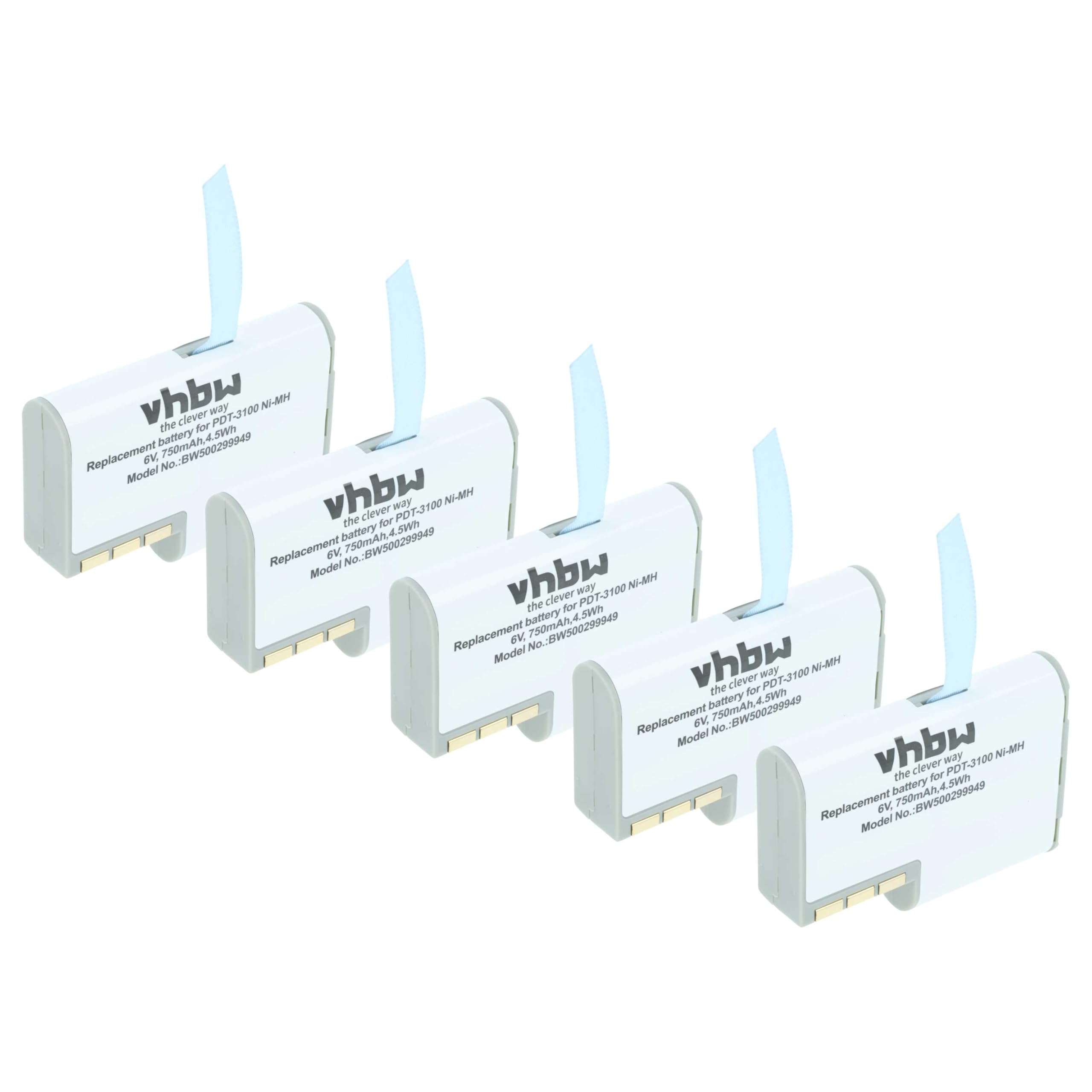 vhbw 5 x bateria kompatybilna z symbolami PDT-3140, PDT-3146, PDT-3142, PDT-3100, PDT-3120, PDT-3110 skaner kodów kreskowych POS (750 mAh, 6 V, NiMH)