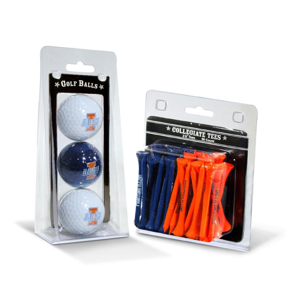 Team Golf NCAA Illinois Fighting Illini 3 Golf Balls And 50 Golf Tees Logo Imprinted Golf Balls (3 Count) & 2-3/4" Regulation Golf Tees (50 Count), Multi Colored