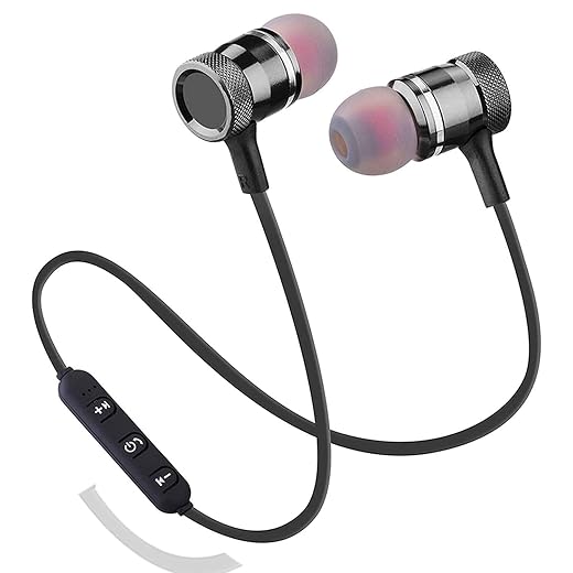 DUETMI Magnet Pure Wireless Bluetooth Headphones, Headset with Mic and Sound Button Earphone for Mi Note 5/6/7 Pro, 6A, Y2, A2, A1, Y3 All Smartphones (Black)
