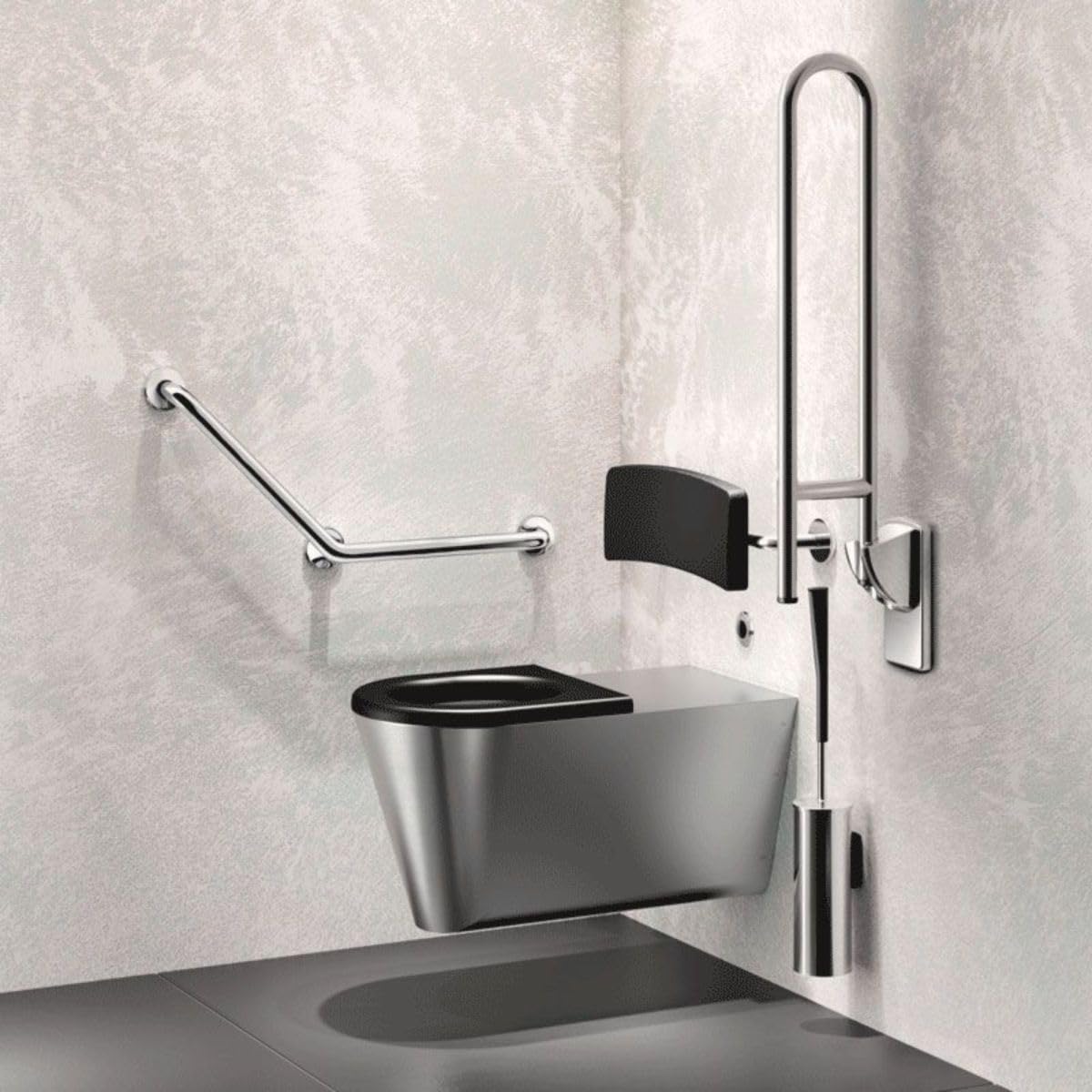 Delabie - Barre d'appui coudée 135° Ø 32 400x400 mm Inox 304 poli brillant