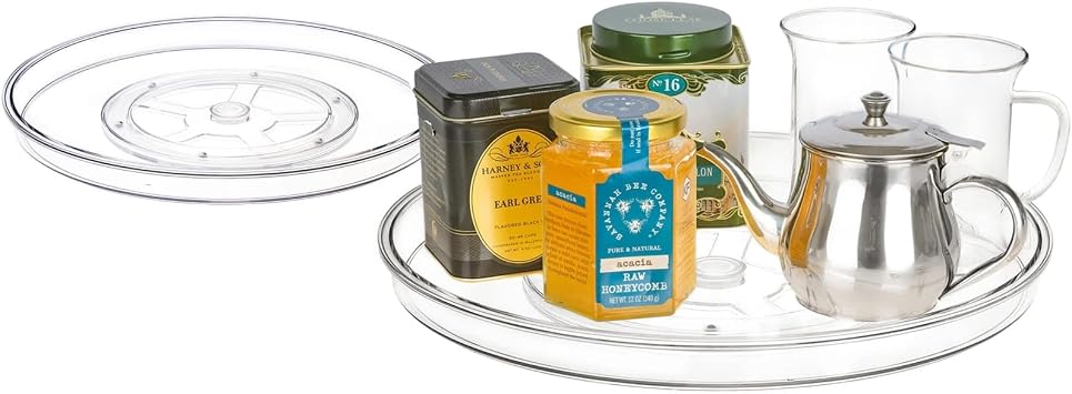 primebox 13.25" Lazy Susan Organizer. 360 Degree Rotating Turntable for Cabinets, Fridge, Pantry, Bathroom, Under Sink Organizing, Vanity, Countertops, Organizer for Spices Clear 2 Pack