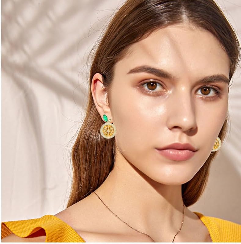 coadipress Delicate Fashion Lemon Stud Earrings for Women Glitter Rhinestone Lemon Earrings Lightweight Fruit Earrings Fruit Shape Cubic Zirconia Stud Earrings Jewelry Gift - Image 3