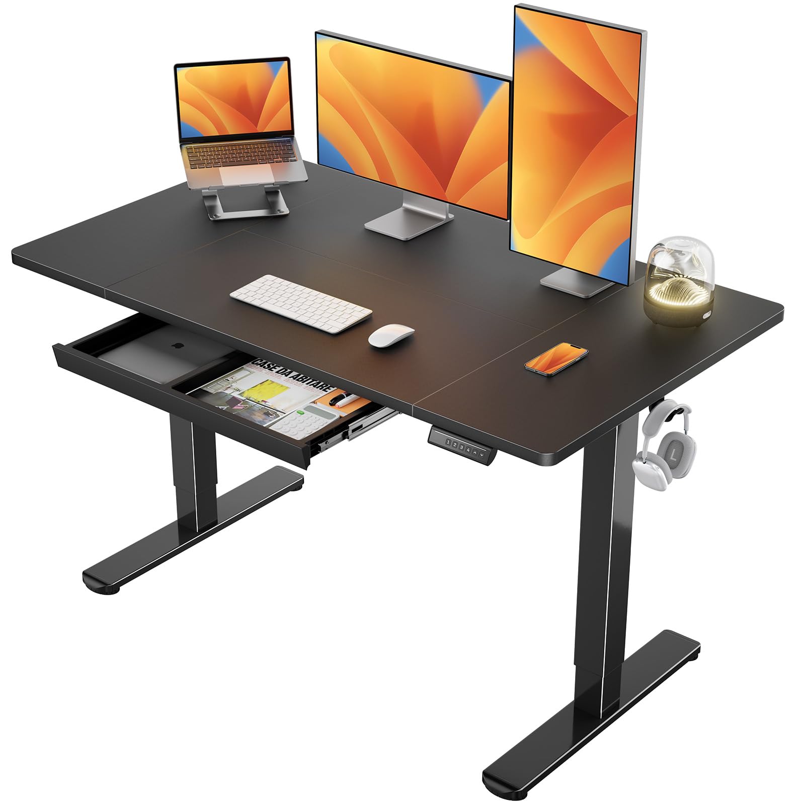 ErGear Scrivania Regolabile in Altezza da Ufficio, 140x80cm, Nero