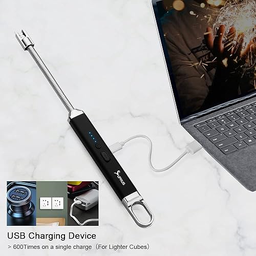 Miniatura 4 de SUPRUS Encendedor USB recargable de arco eléctrico con interruptor de seguridad, cuello flexible de 360, parrilla sin llama, encendedores largos