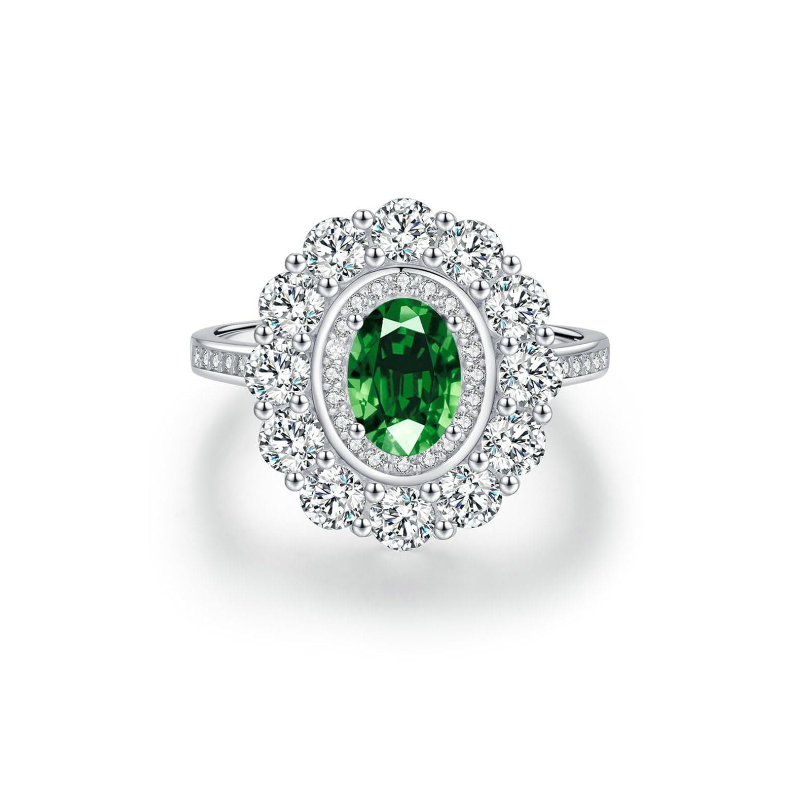Daesar Anello Oro Bianco Fidanzamento 14K, Fedi Nuziali Donna Fiore Lusso con Smeraldo Sintetico Ovale da 1ct e Moissanite Rotonda Anelli Matrimonio Oro Bianco per Mamma, Fidanzata, Sposa