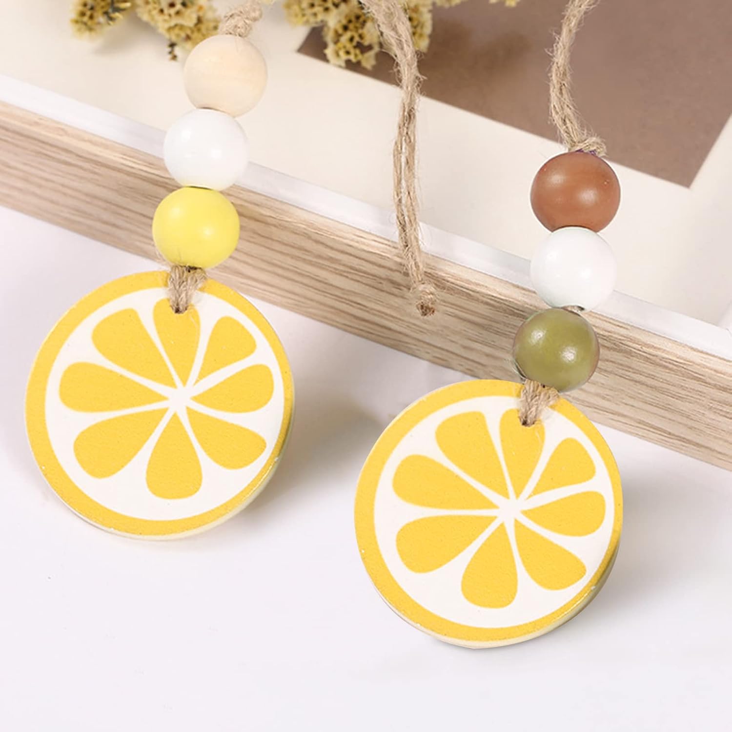 10pcs Wood Lemon Hanging Ornaments Front Door Decor Wood Slices Summer Door Hanger Sign Wooden Tags Craft Supplies