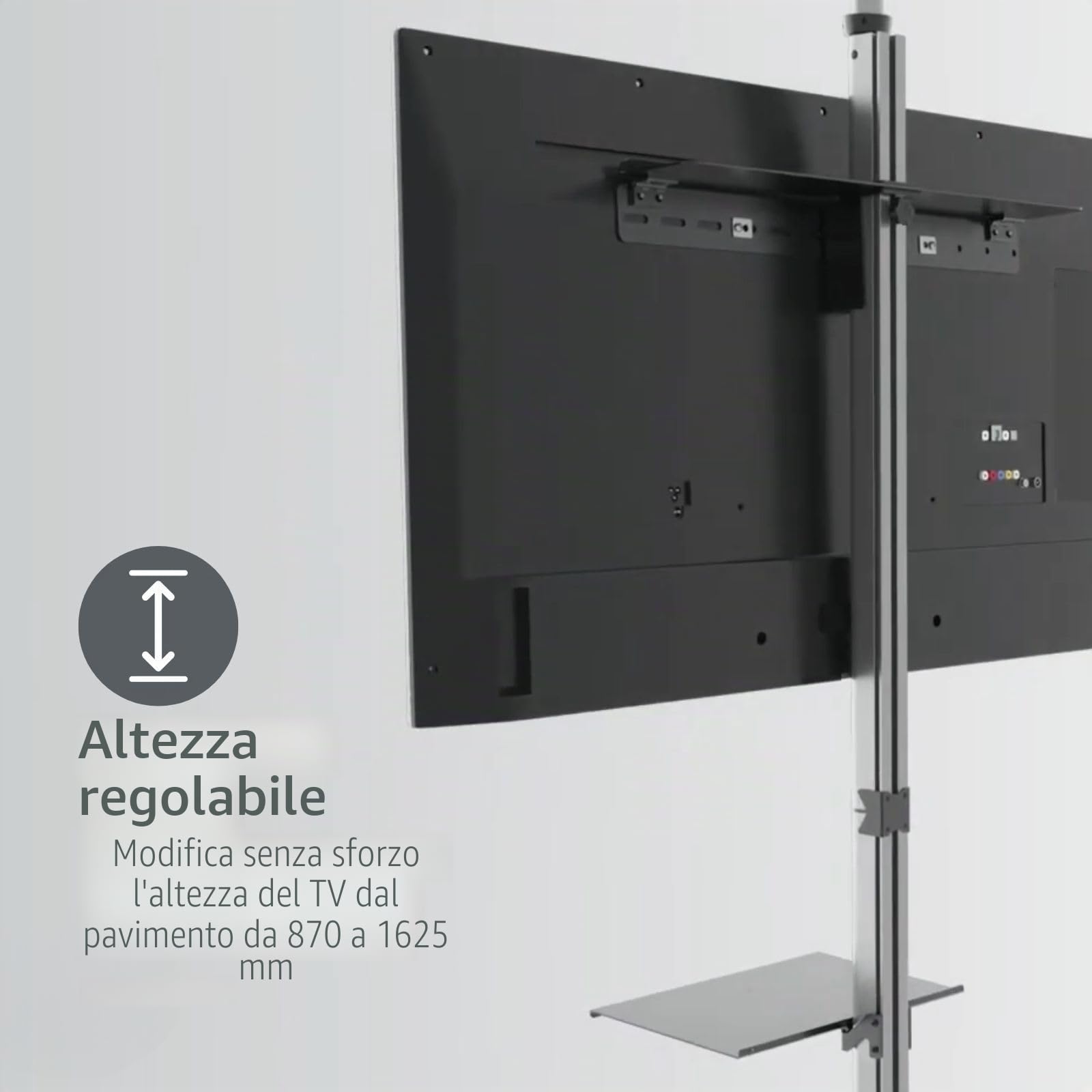 Porta TV Full Motion - 37-70" - Peso massimo supportato dello schermo: 30 kg - inclinabile - Ruotabile - Altezze prestabilite regolabili - Acciaio/Alluminio - Argento/Nero