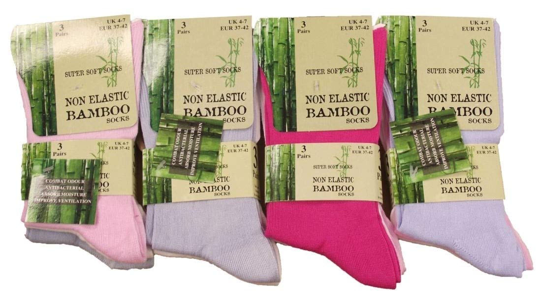 Fashion Review Women's Farblich Sortiert Gimbles® New 3 Pairs Bamboo Non Elastic Loose Top Super Soft Anti Bacterial Socks (Assorted Colours, Uk 4-7)