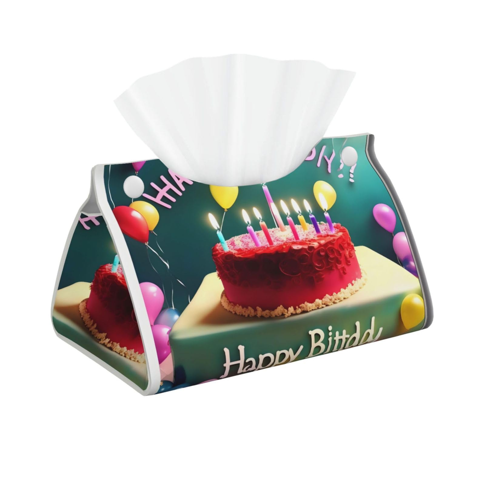 Happy Birthday Beautiful Long Leather Tissue Box Cover-Waterproof PU Leather Tissue Holder for Bathroom, Decorative Rectangular Tissue Case