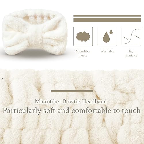 Miniatura 3 de Hicarer Diadema de toalla de 3 piezas para mujer, para maquillaje, spa, para lavarse la cara y la ducha (beige)