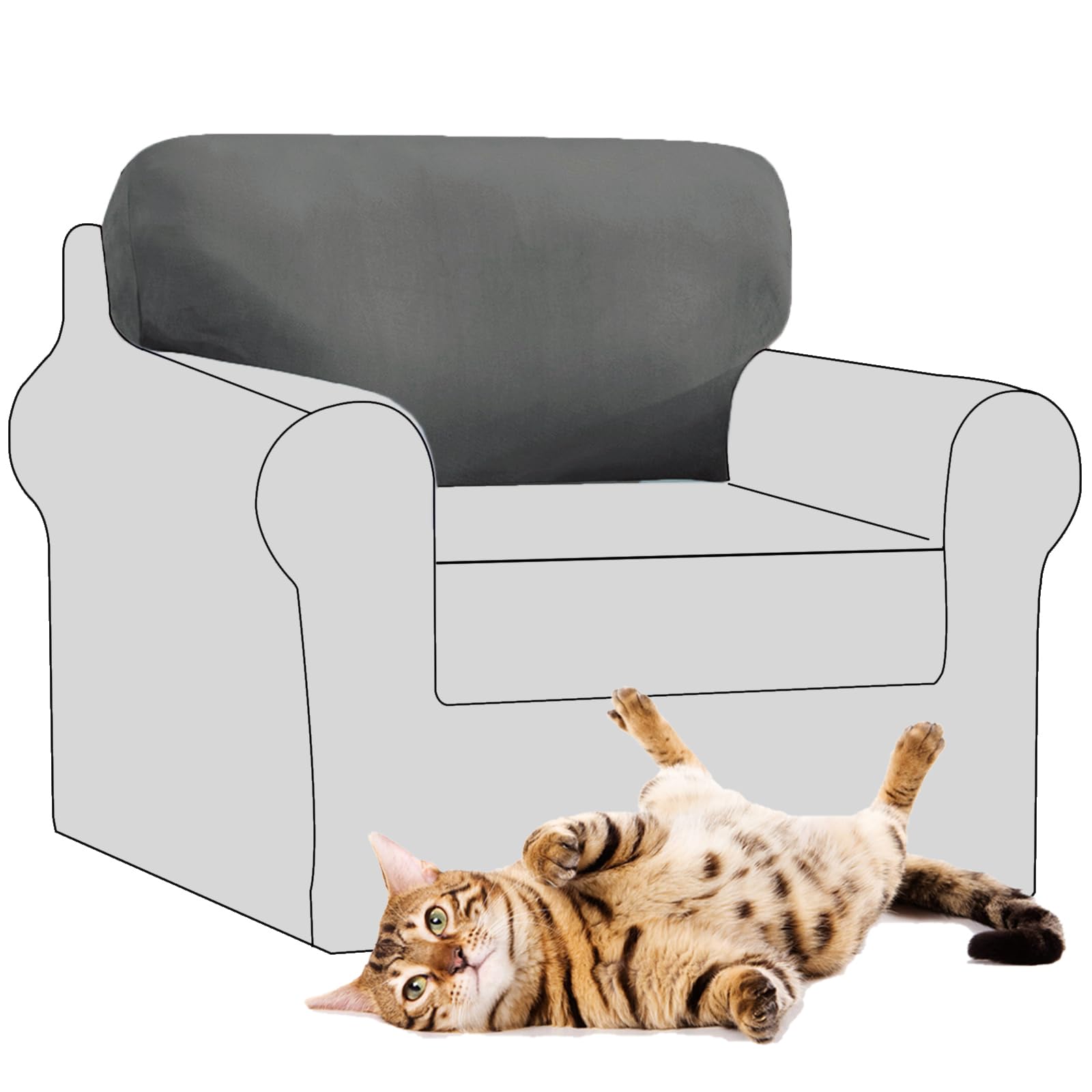 SYLC Stretch Velvet Sofa Backrest Cover, Back Cushion Covers Non-Slip Sofa Cushion Slipcovers for Couch Chesterfield Caravan RV Dinette (Brown grey,1 pc Square L)