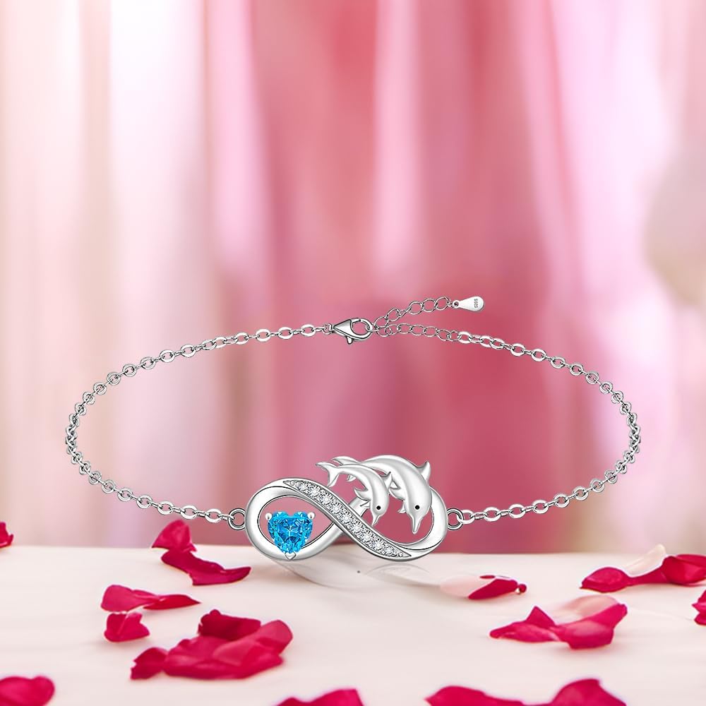 Fenthring Dolphin Anklet Dolphin Ankle Bracelets for Women Summer Beach Infinity Heart Anklets Sterling Silver Dolphins Gifts - Image 9