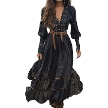 Plus Size Western Dress for Women Vintage Maxi Dress Fishtail Long Sleeve Boho Dresses V Neck A Line Dresses