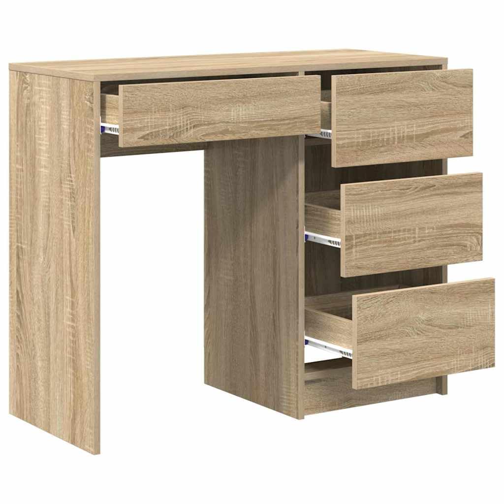 Scrivania per computer in rovere Sonoma, 90 x 37,5 x 75 cm, in legno con cassetto, spazio di archiviazione, postazione di lavoro ergonomica, salvaspazio, per ufficio, gaming, studio