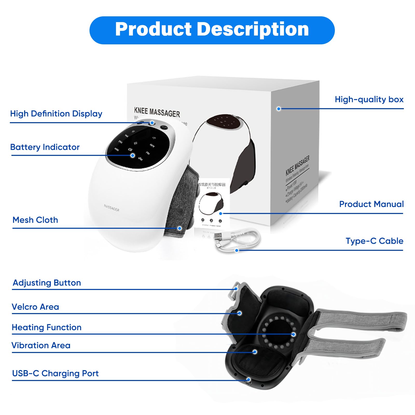Massaggiatore per ginocchio,Magnetoterapia ginocchio wireless con display multifunzionale,Massaggiatore a infrarossi con temperatura e vibrazione regolabili per alleviare il dolore ginocchio