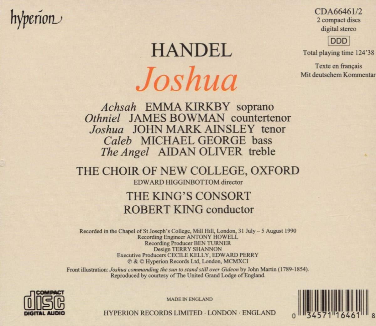 Haendel - Joshua / Kirkby · Bowman · Oliver · Ainsley · George · The King's Consort · King