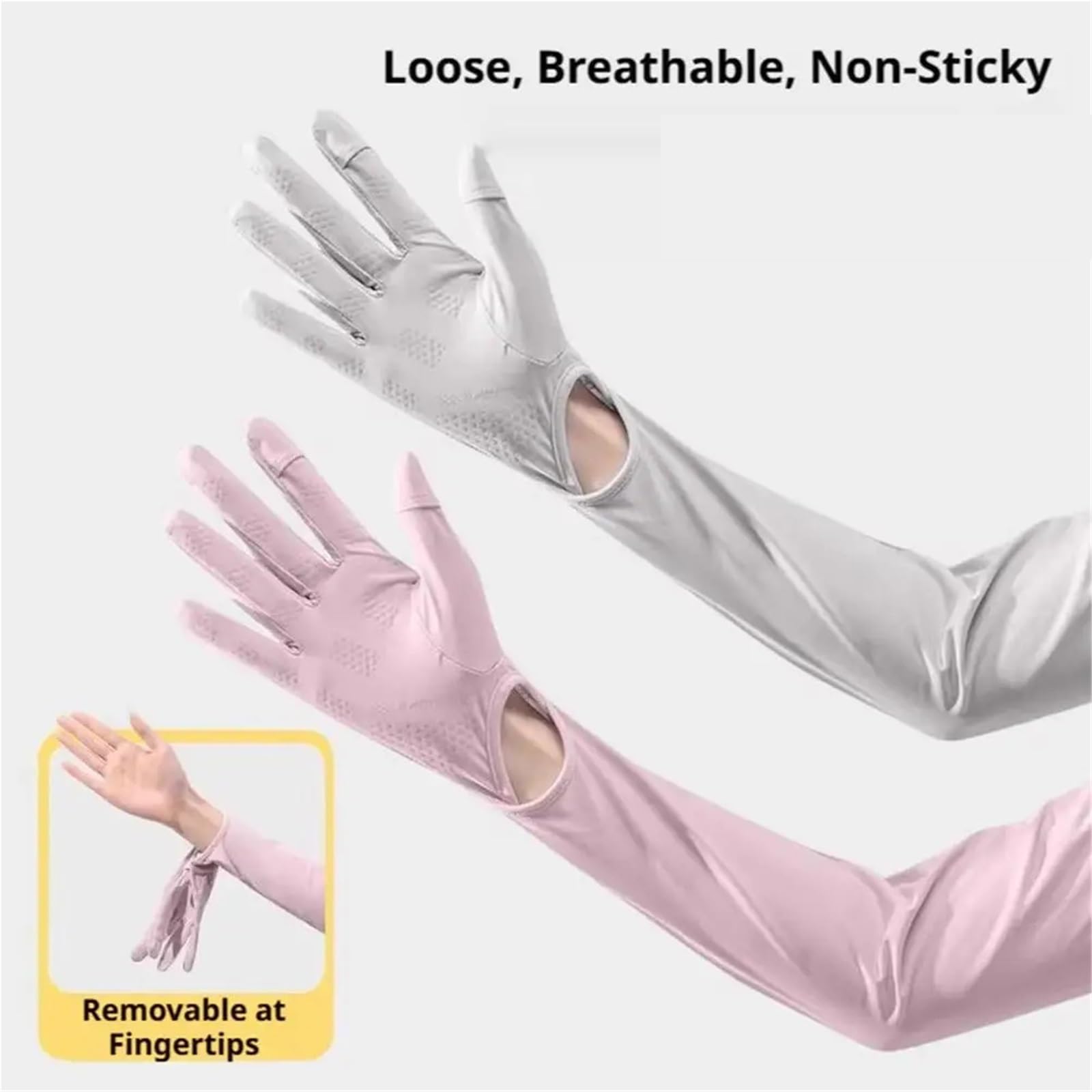 Mangas De Brazo De Seda De Hielo Con Guantes Integrados for Hombres Mujeres Bloqueador Solar Enfriamiento Ciclismo Conducción Al Aire Libre