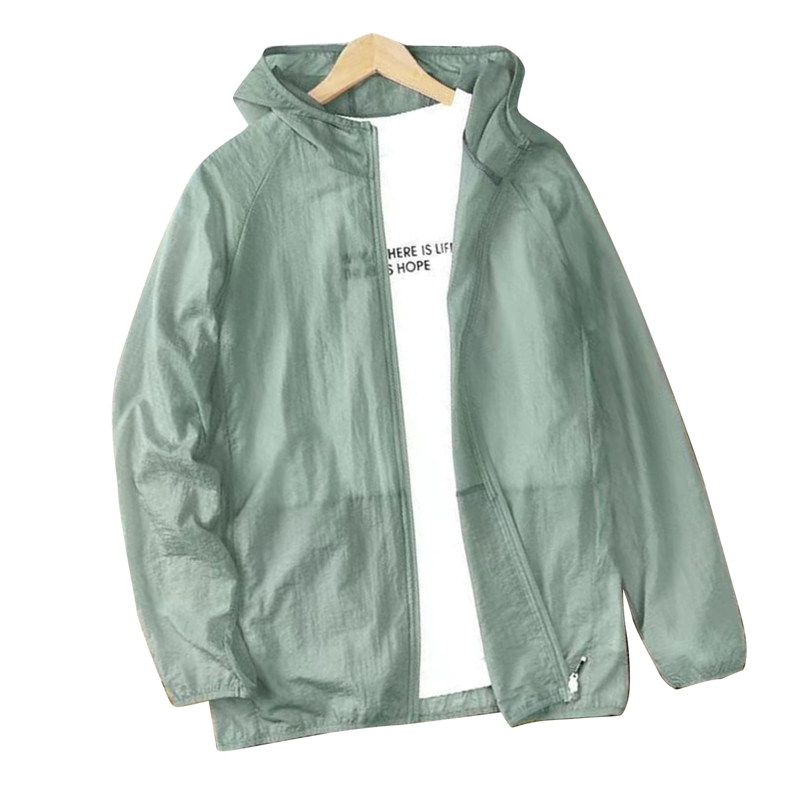 Tbest Chaqueta de Protección Solar UV para Hombres, Camisa Ligera Transpirable Manga Larga con Capucha