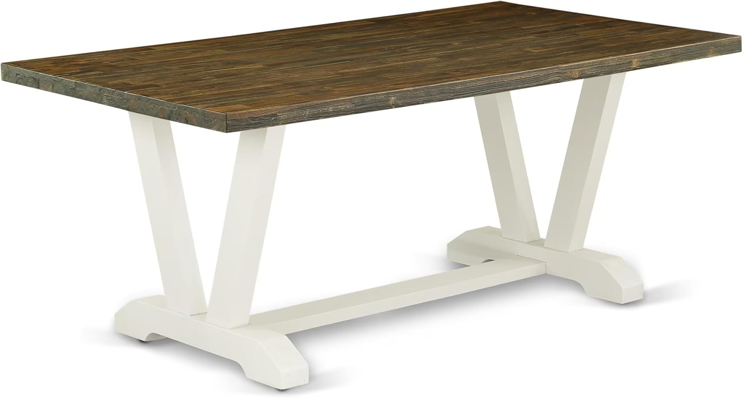 East West Furniture V077CE215-9 9 Piece Dining Room Set Includes a Rectangle Kitchen Table with V-Legs and 8 Baby Blue Linen Fabric Upholstered Parson Chairs, 40x72 Inch, Multi-Color
