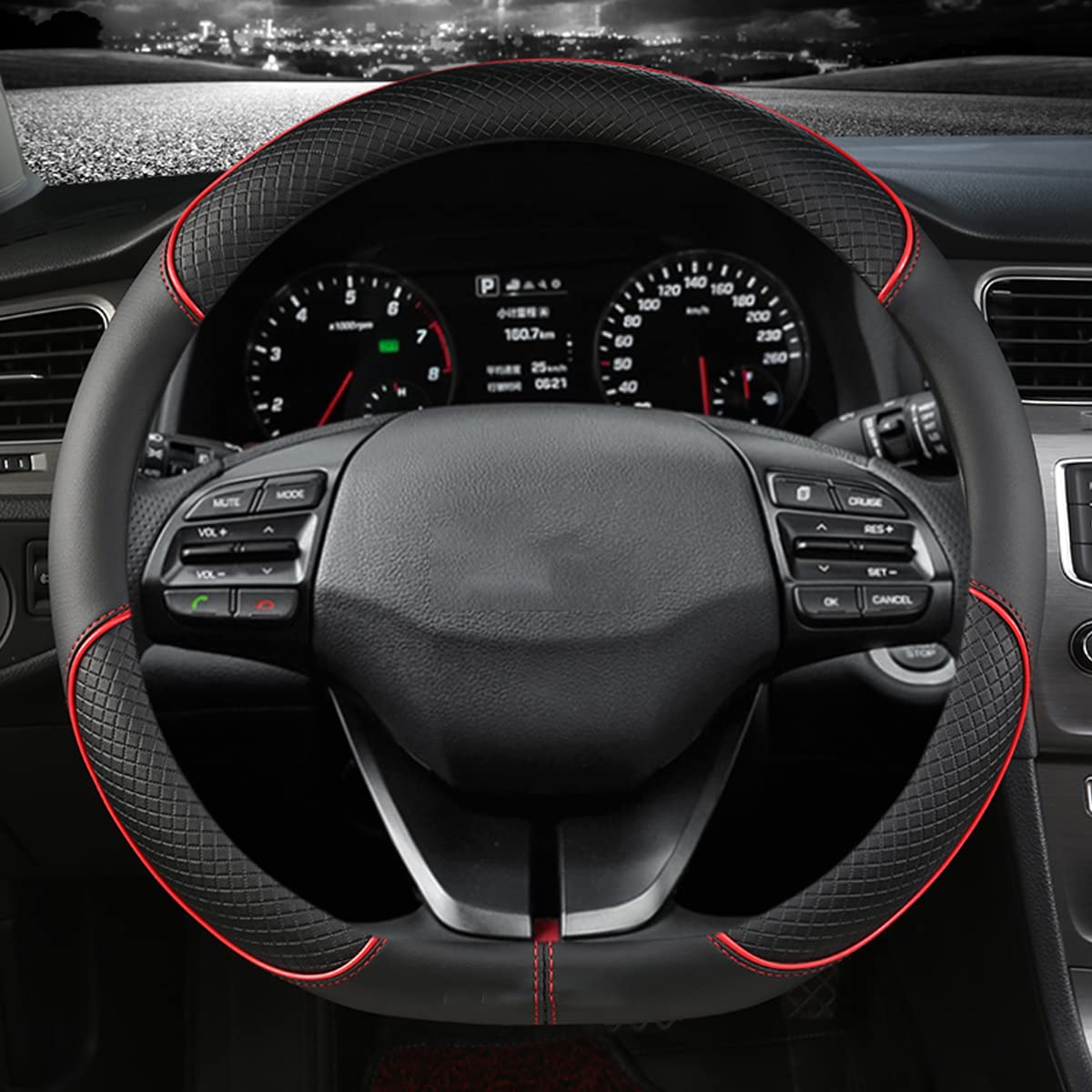 D Shape PU Leather Car Steering Wheel Cover, Non-slip Protector Steering Cover, Wheel Covers Accessories-red