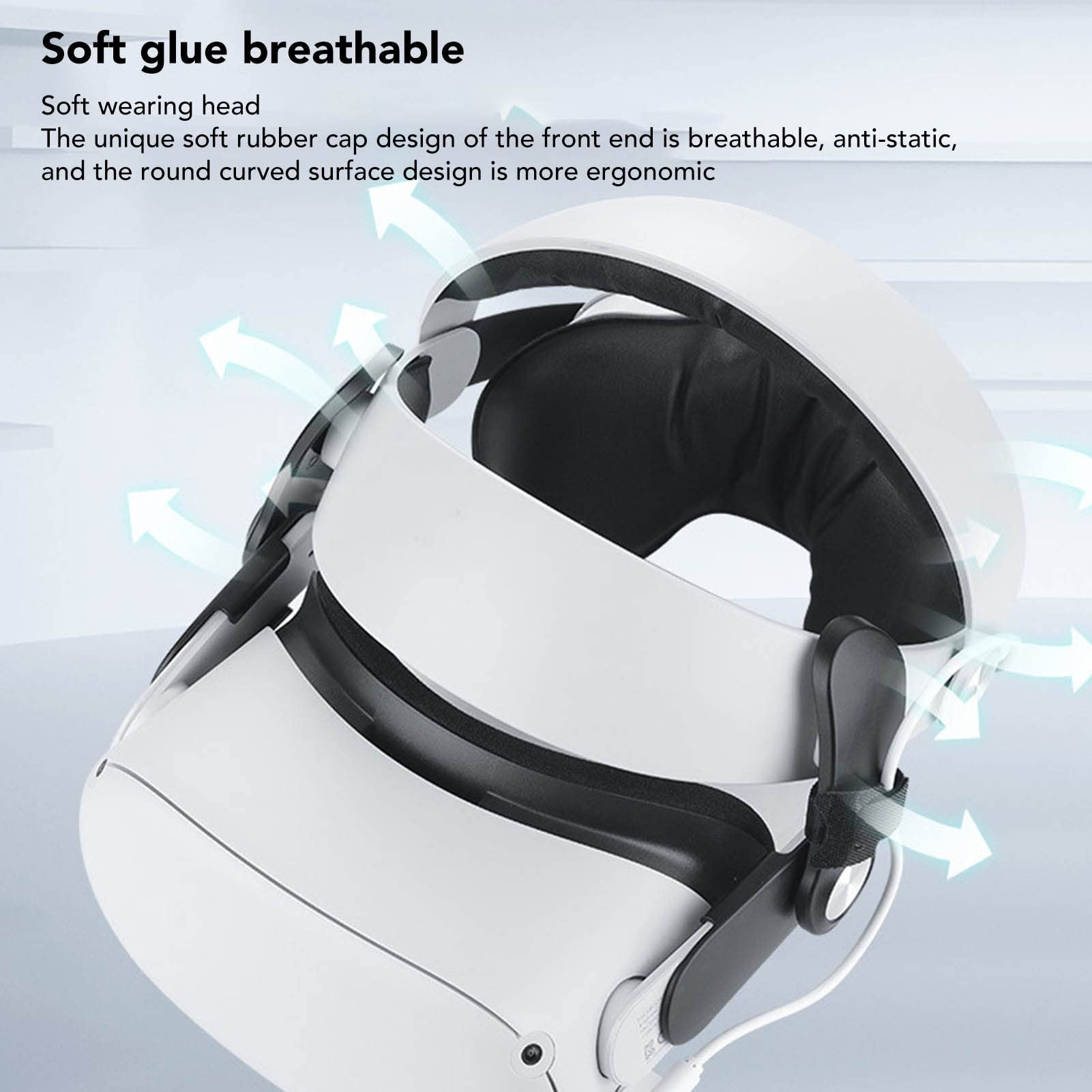 Correa para la Cabeza Comfort VR, Correa para la Cabeza VR de Esponja Ajustable Extraíble, Diadema VR Transpirable ABS para Quest 2, Correa para la Cabeza VR de 5300 MAh para