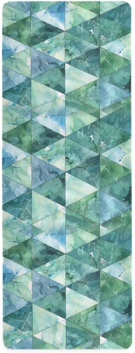 ALAZA Geometrical Watercolor Green Blue Triangles Marble Yoga Mat Non Slip Fitness Exercise Mat, Workout Mat for Yoga, Pilates and Floor Exercises