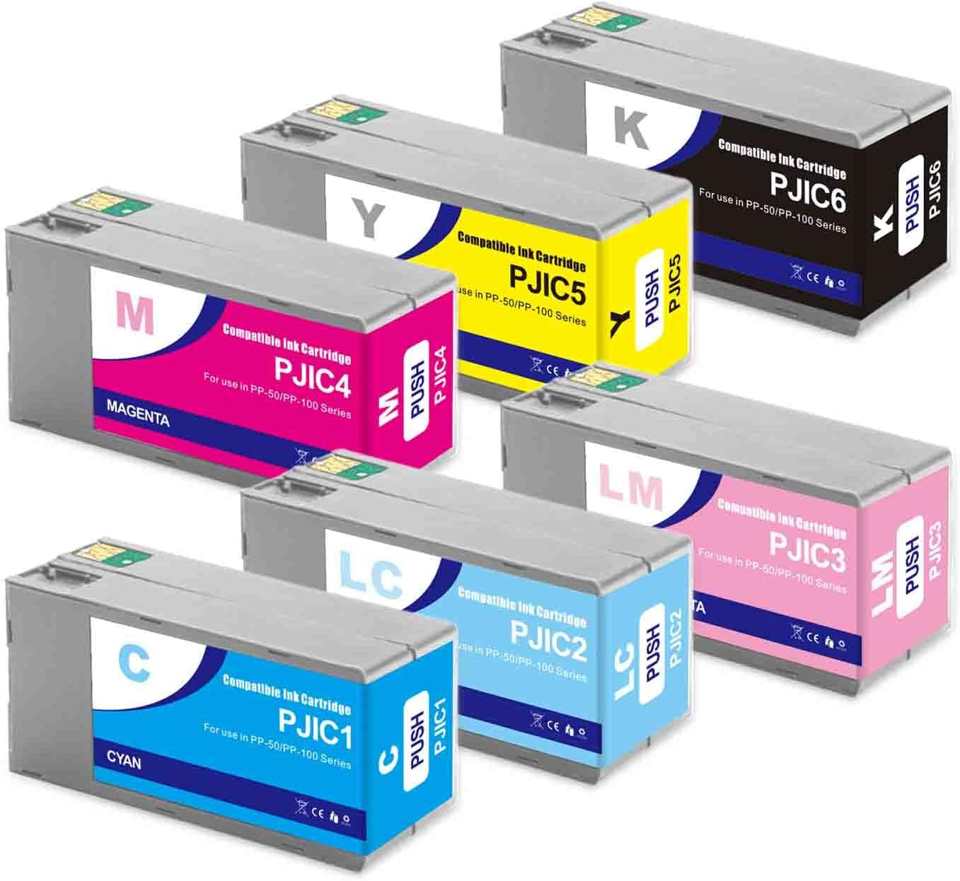 PP50 PP100 Ink Cartridge PJIC1 PJIC2 PJIC3 PJIC4 PJIC5 PJIC6 Compatible with PP100 PP50 PP100N PP50BD Printer（Black,Cyan,Magenta,Yellow,Light Cyan,Light Magenta）