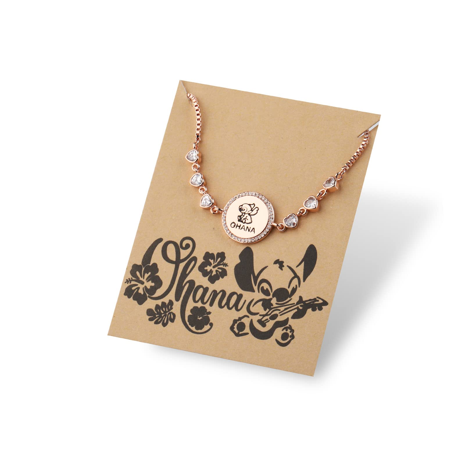 KEYCHIN OHANA - Pulsera con tarjeta de dibujos animados para fanáticos de la película, regalos hawaianos inspirados en viajes para mujeres y niñas, L, Acero inoxidable