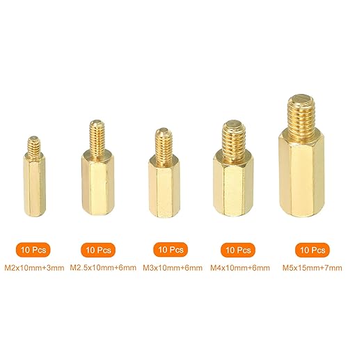 Miniatura 3 de PATIKIL Tornillos de separación M2 M2.5 M3 M4 M5 Paquete de 50 separadores hexagonales de latón para placas base, cajas de computadoras, placas de