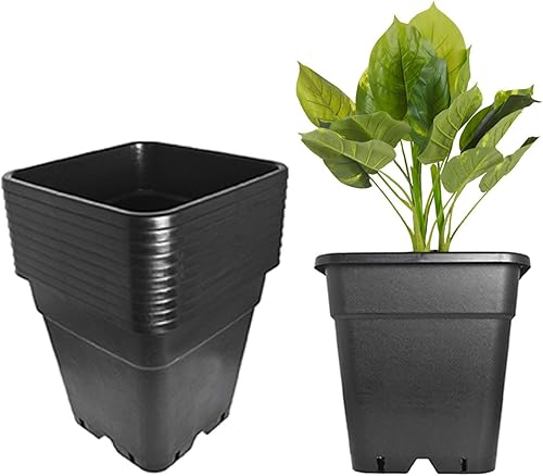 TINVHY Paquete de 10 macetas cuadradas de 5 galones para vivero, color negro
