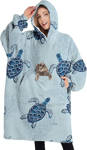 Lovely Pugs - Manta de gran tamaño, manta Sherpa con capucha con súper bolsillos, suéter mullido súper cálido para mujeres y hombres