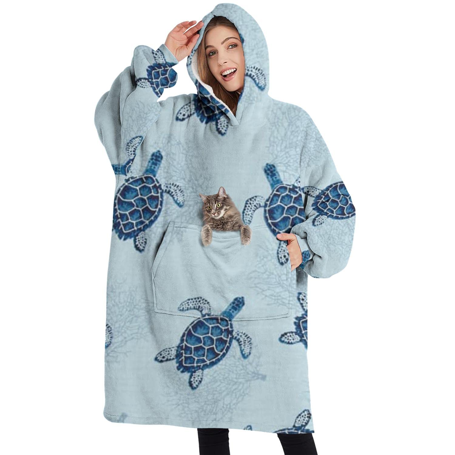 TouchbetterWearable Oversized Blanket,Sherpa Blanket Hoodie with Super Pockets,Super Warm Fuzzy Pullover for Women & Men