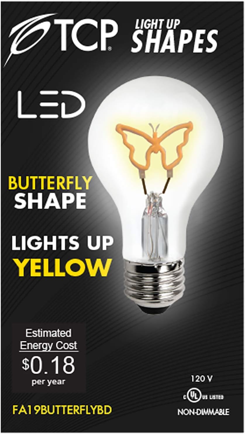 TCP Festive LED A19, Yellow Butterfly, Base Down Light Bulb