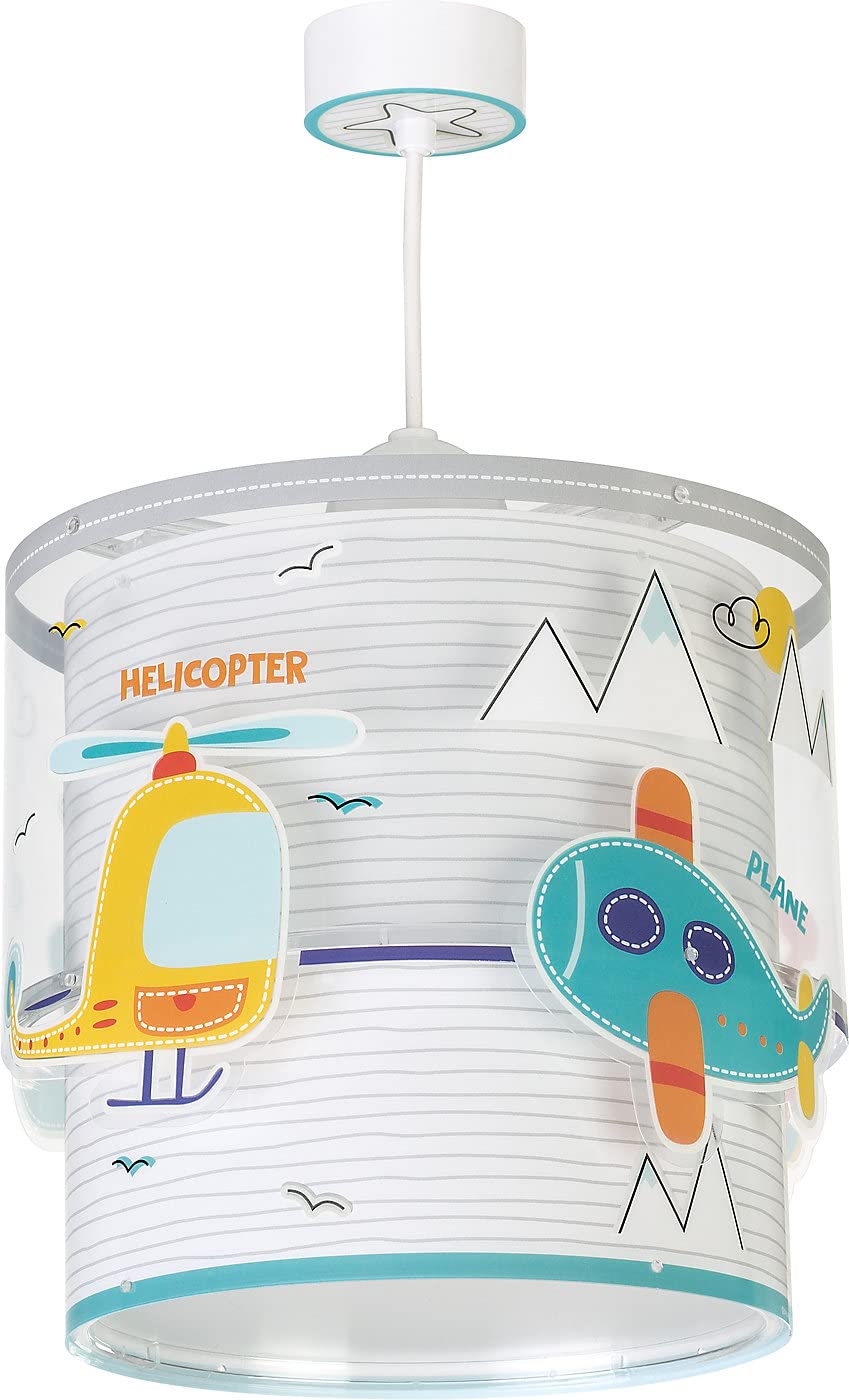 Dalber Lampe kinderzimmer, kinderlampe Pendelleuchte Hängelampe, Deckenleuchte Kinder, Deckenlampe kinderzimmer Baby Travel Autos und Flugzeuge, Bunt, 61682, E27