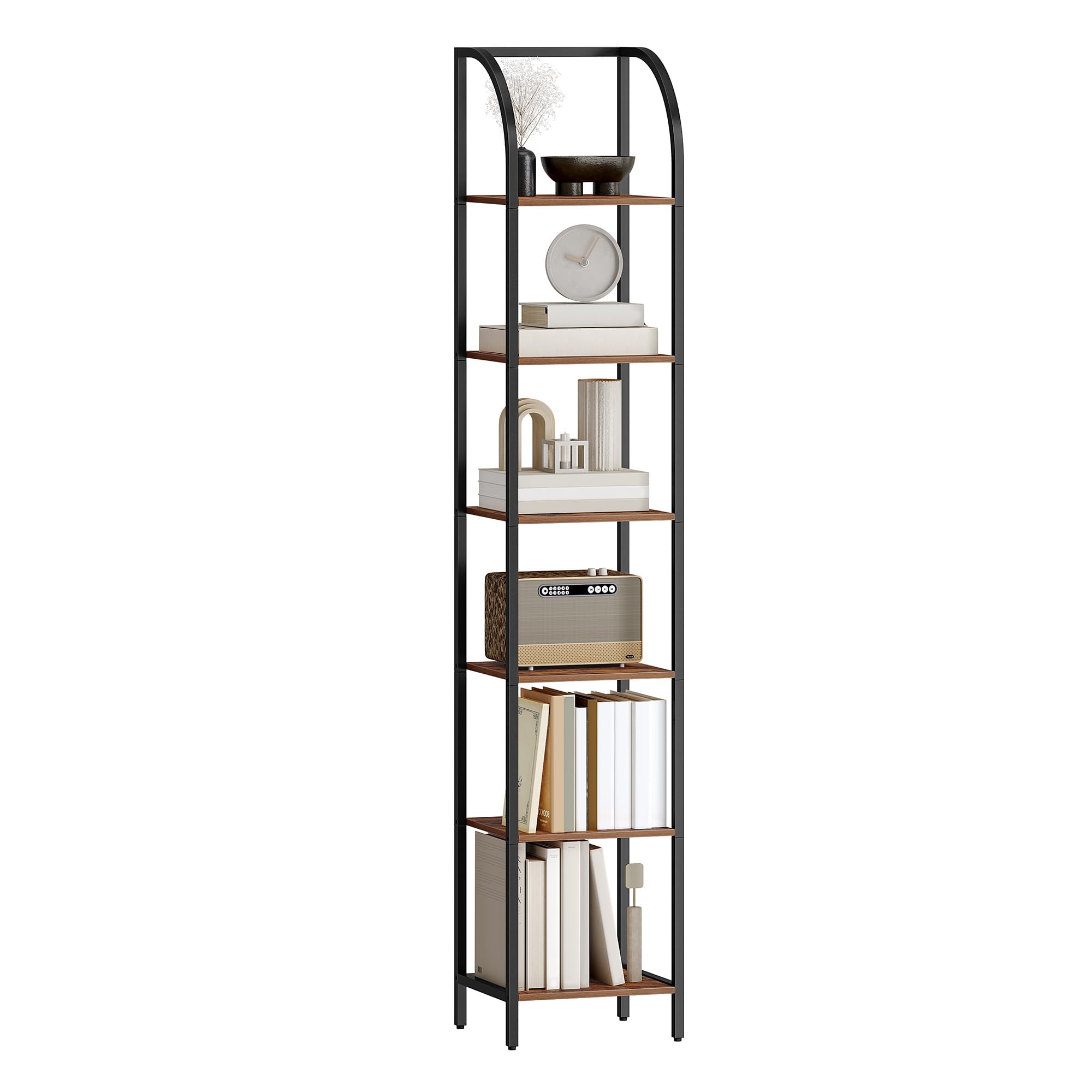 Hzuaneri Libreria Alta a 6 Ripiani, Scaffale Aperto, Struttura In Metallo, Stile Industriale, 30 x 30 x 178,6 cm, Adatta Per Studio, Soggiorno, Camera Da Letto, Cucina, Marrone Rustico BC56001B