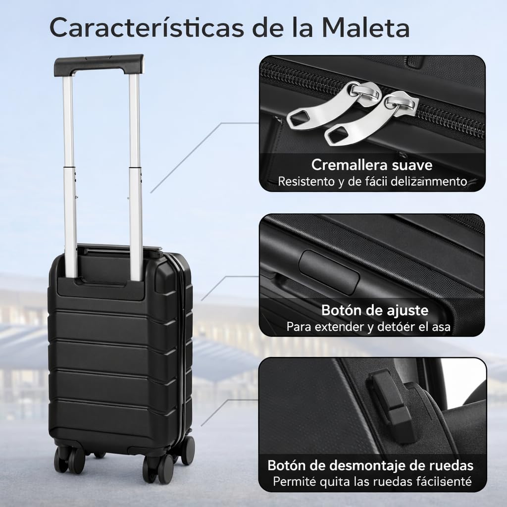 T-LOVENDO.ES Maleta de Viaje Cabina 40x25x20cm (20L) Upfly Underseat 16 XXS con Ruedas Desmontables. Maleta Cabina Ideal como Equipaje de Mano para Ryanair, Vueling o Easyjet, pequeña — view 5