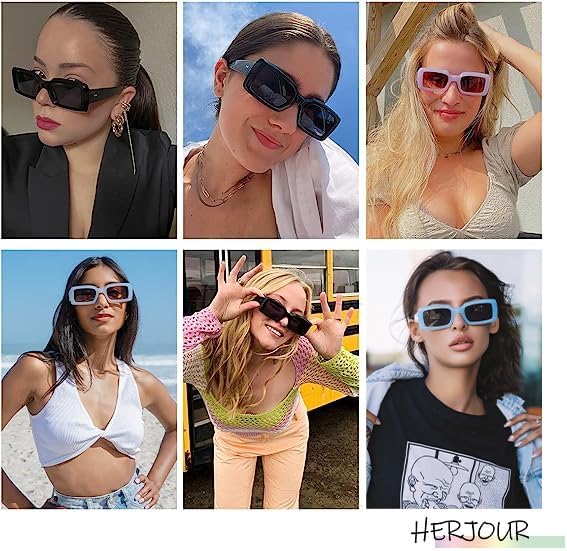 Allarallvr Trendy Rectangle Sunglasses for Women Men Vintage 90's Square Shades Thick Frame Nude Sunnies Sunglasses AR82002 - Image 3