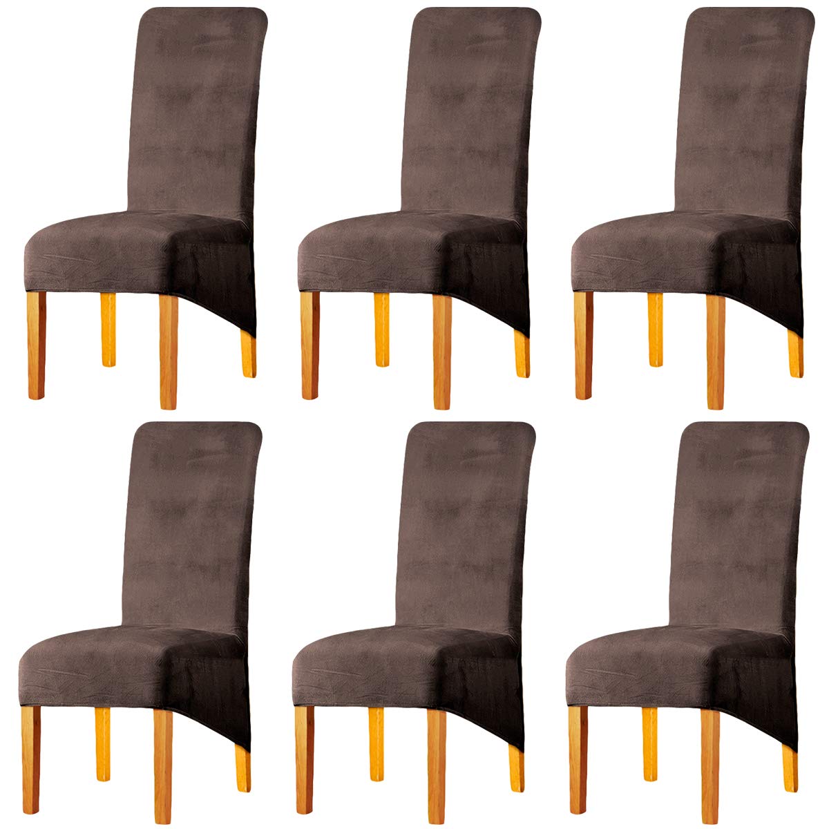 LANSHENG Large Velvet Dining Chair Covers Set of 6, Coffee Gray