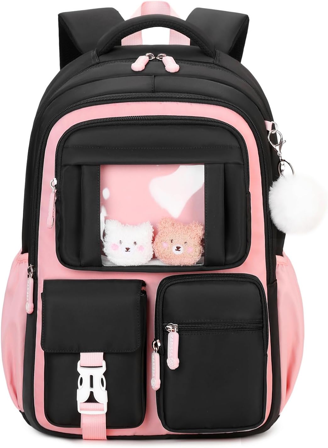 Kids Backpack for Girls School Bags for Middle School Students Book Bag for Elementary Primary Kawaii Ita Backpack, Black and Pink - Image 9