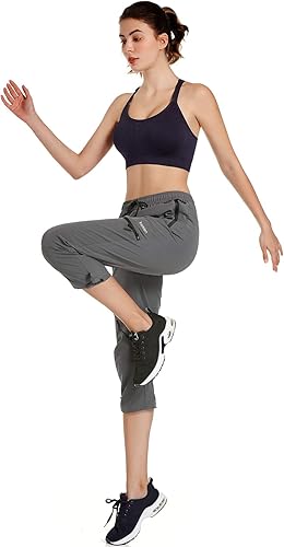 Miniatura 6 de Ksmien Pantalones Capri de Senderismo Ligeros para Mujer de Secado Rápido Entrenamiento Cargo Capris Resistente al Agua UPF 50+ Bolsillos con