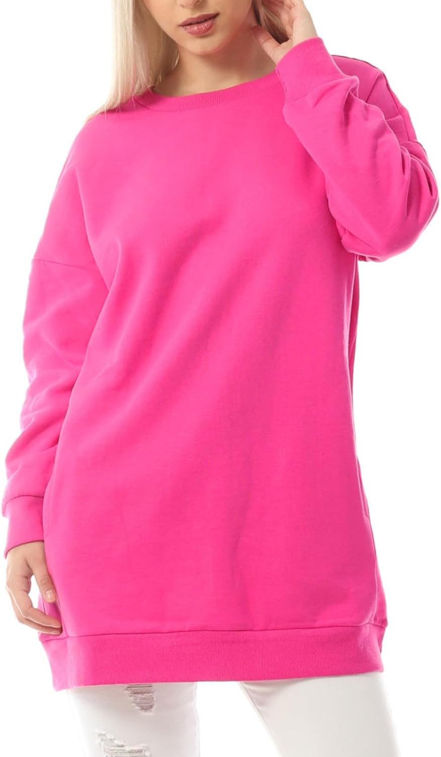 MixMatchy Women's Casual Loose Fit V-Neck Fleece Pullover Sweatshirts Long Sleeve Tunic Fall Winter Outfits - Image 2