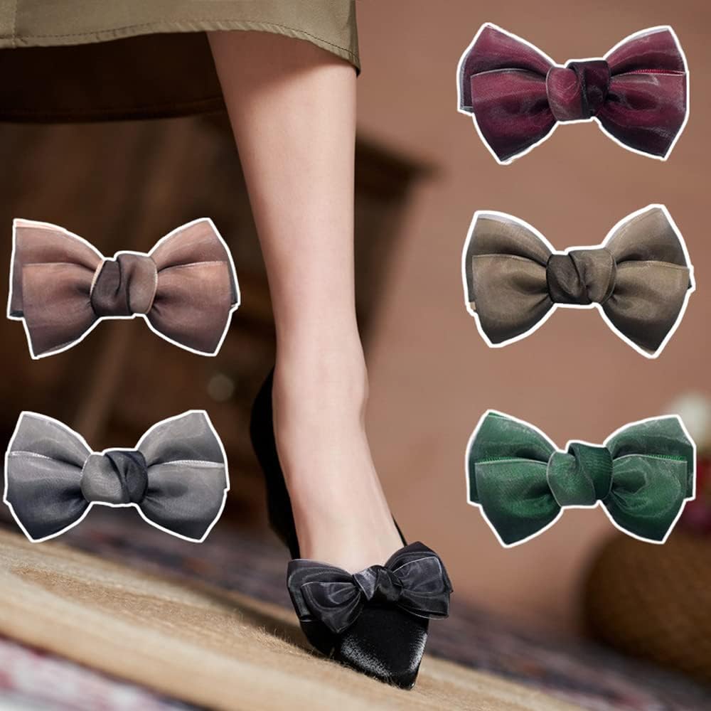 2Pcs Women Ribbon Bow Butterfly Shoe Clips Removable Shoe Buckles Decorative Shoes Accessories for Wedding party